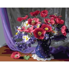 Комплект за рисуване по номера - Цветя в синята ваза GX 24273