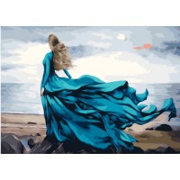 Картина по номера - Дама в синя рокля край морето - HX 1164