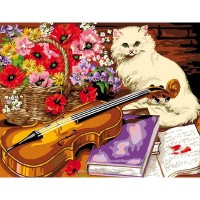Картина по номера - Котка с цигулка ZE 6123