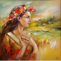 Девойка с полски цветя- Диамантен гоблен LD 303007