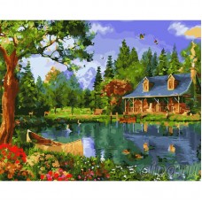 Комплект за рисуване по номера - Къща на езеро GX 22370