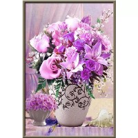 Розови цветя в бялата ваза - Диамантен гоблен FL 34084