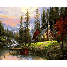 Комплект за рисуване по номера - Къща на планинско езеро GX 24061