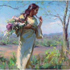 Девойка с пролетни цветя - диамантен гоблен LD 404013