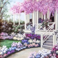 PZ 303065  Диамантен гоблен -Бяла къща с  лилави цветя