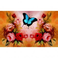  FL 304098 Пеперуда и розови цветя - Диамантен гоблен