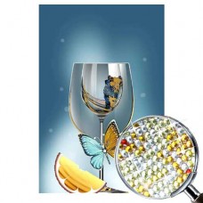 Елмазени гоблени - Чаша за вино, пеперуда и лимон EZ 333016