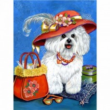 Бяло кученце с шапка - Картина по номера CX 3952