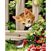 Котенце в градина - Картина по номера CX 3951