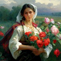 Жена с цветя - Картина по номера ZP 442
