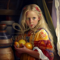 Момиченце с ябълки - Картина по номера ZP 447
