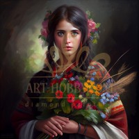 Диво момиче с цветя - Картина по номера ZP 451