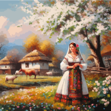 Българка и пролетно село - Картина по номера ZP 809