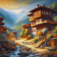 Планински къщи - Картина по номера ZP 815