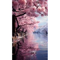Розови дървета край река - Картина по номера ZG 10786