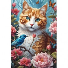 Котка с птичка - Картина по номера ZG 10811