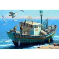 Картина по номера - Рибари и лодка ZE 3655