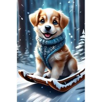 Картина по номера - Кученце през зимата ZE 3790