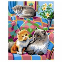 Картина по номера - Семейство на котки ZE 3837