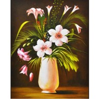 Картина по номера - Бели цветя във ваза ZE 3864