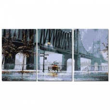 Дъждовен пейзаж с мост - Триптих - Картина по номера PG 022